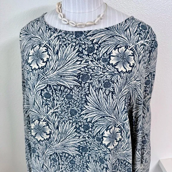 Morris & Co x H&M "Pimpernel" Floral Blouse Blue and Cream Size 10 - Picture 2 of 11